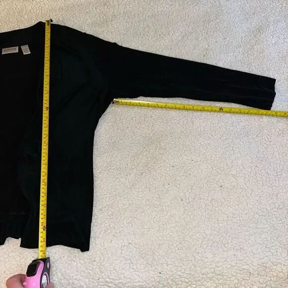 Chicos Travelers XL Open Front Slinky Long Sleeve Cardigan Solid Black Color EUC - Picture 10 of 11